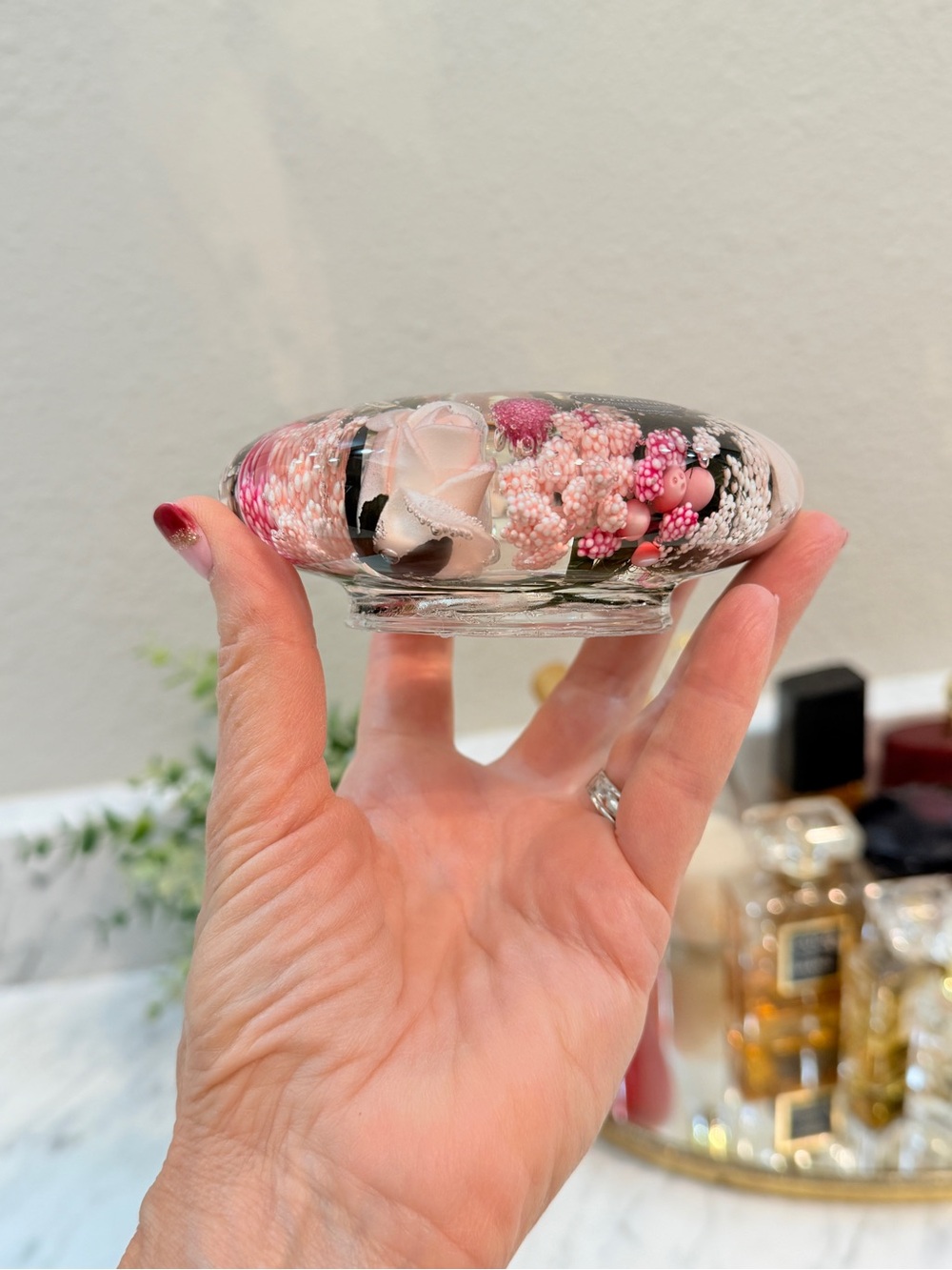 Gilde Dreamlight Glass Candle Holder with Flowers "Little Rose' Made in Germany - Picture 7 of 15
